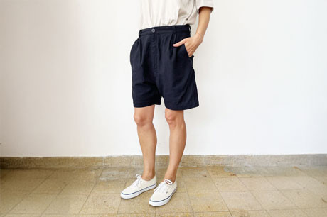 Dark Blue Pleated Shorts